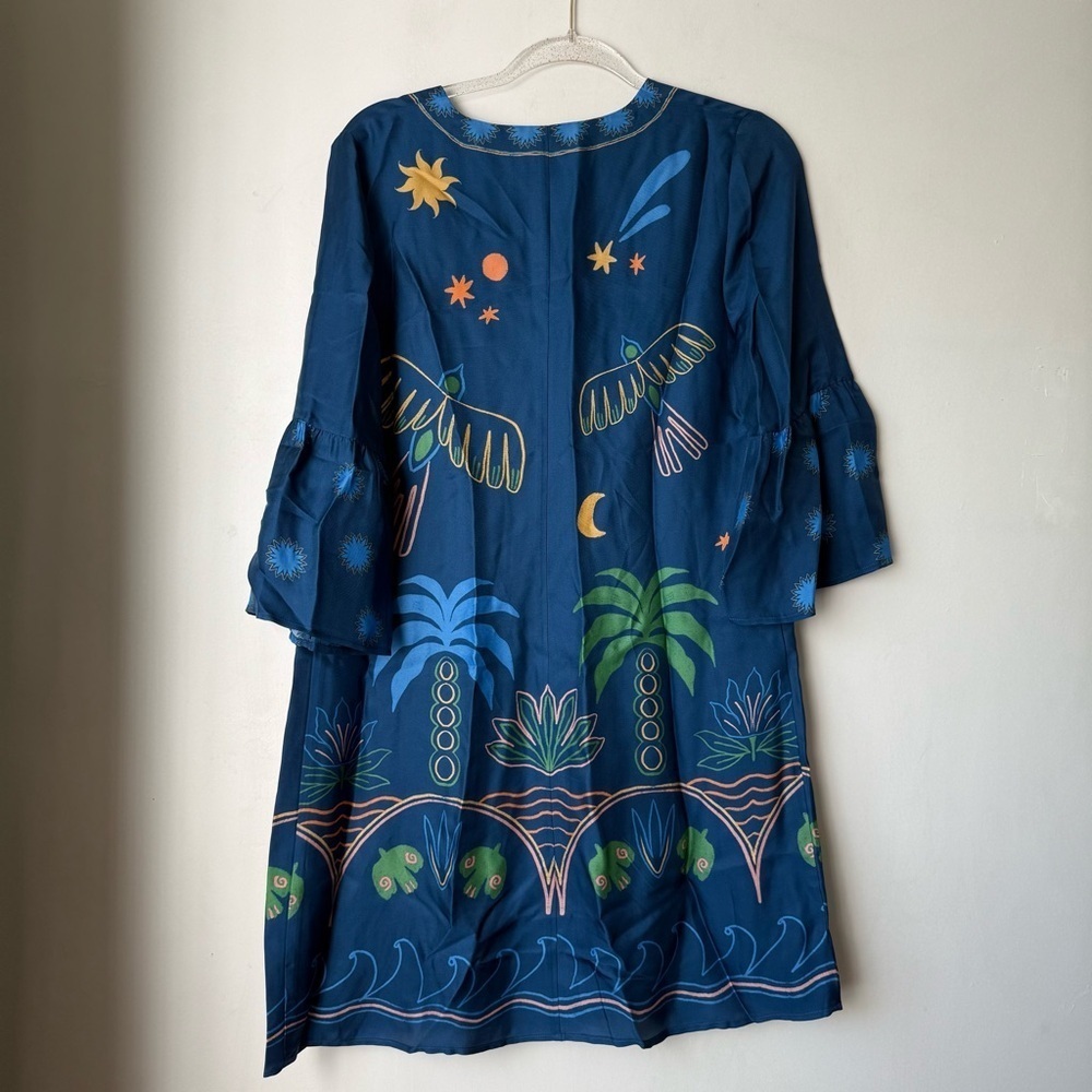 Johnny Was Jade Lorainne Blue Patterned Silk Blend Mini Dress S - Picture 10 of 10